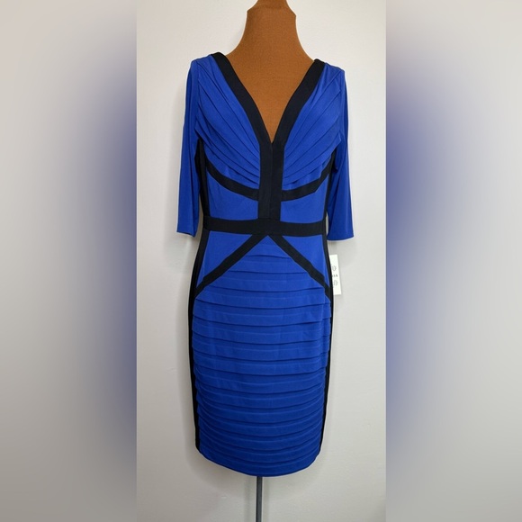 NWT Sangria Royal Blue Black Envelope Flap Dress Deep V Neck Size 12 - Picture 3 of 12